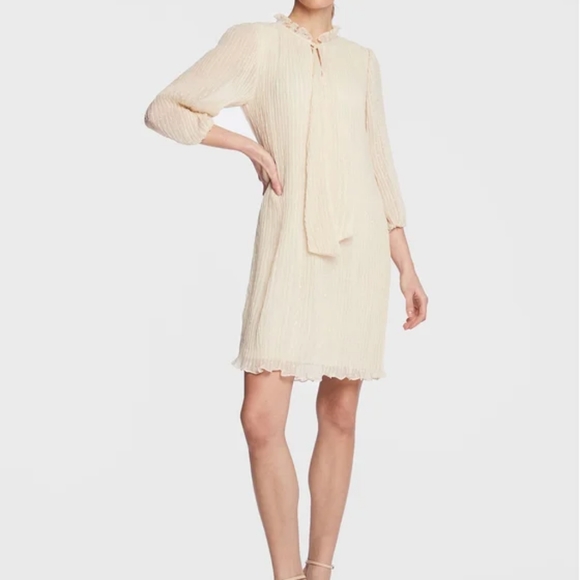 DKNY Women's Long Sleeve Tie Neck Solid Textured Dress - Picture 2 of 5